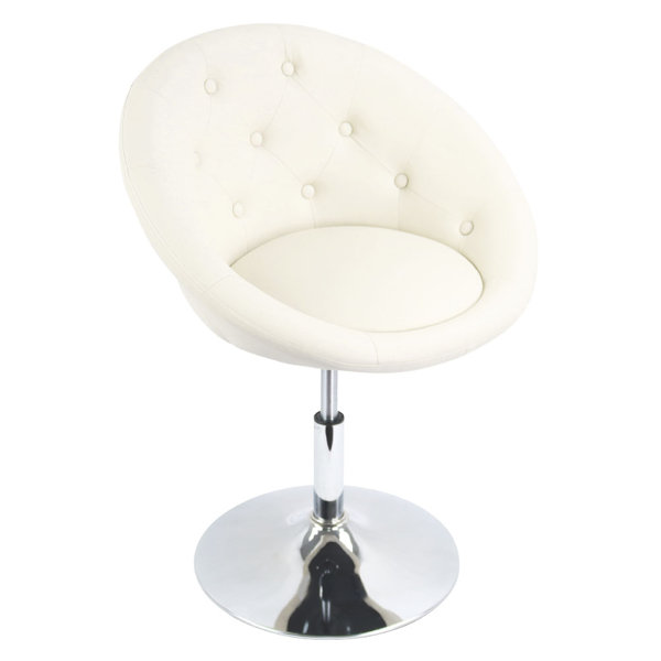 Latitude Run® White PU Leather Vanity Chair Stool With Back Height